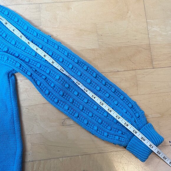 EUC Loft Blue Cable Chunky Bobble Sweater With Lantern Sleeves, Size Medium - Picture 12 of 13